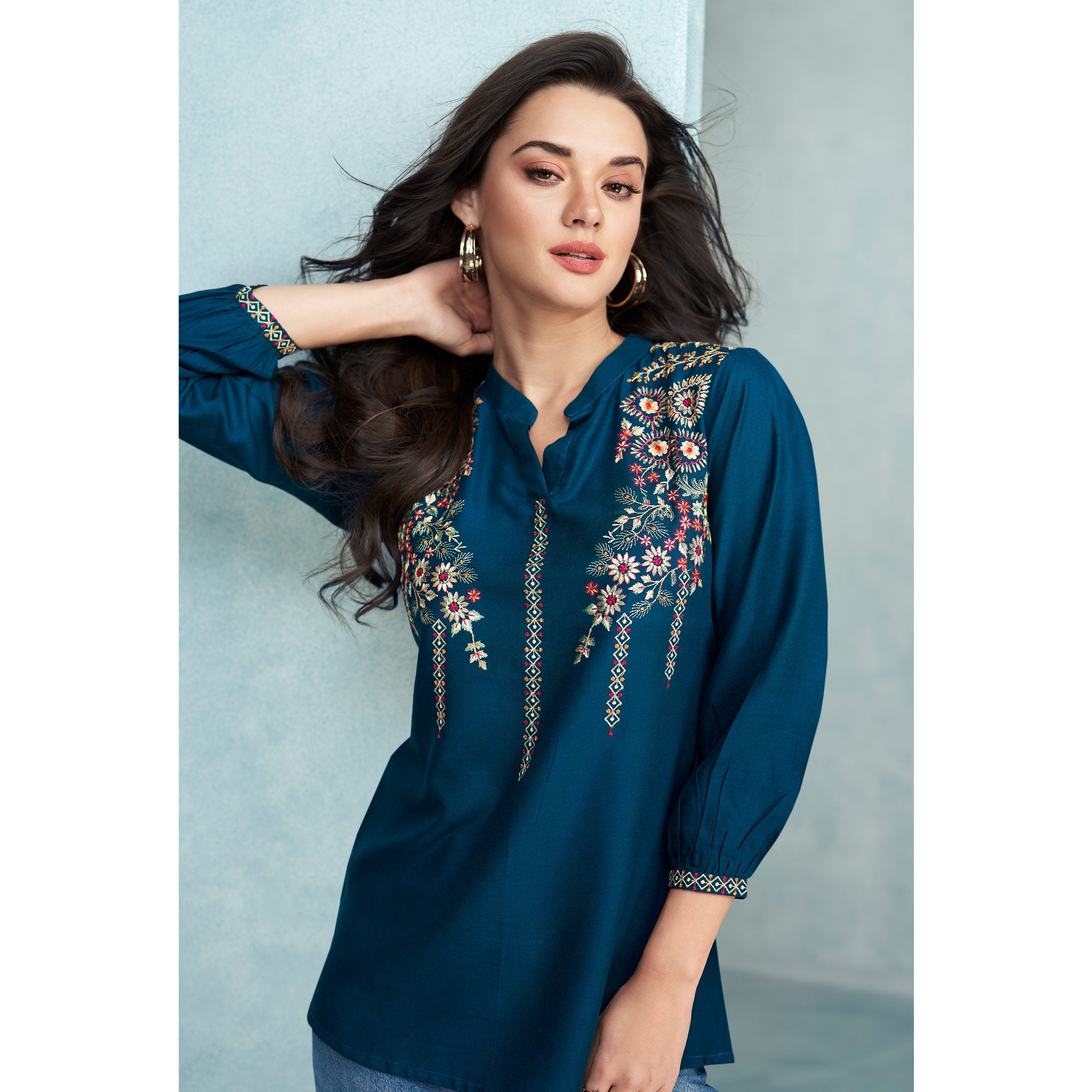 Morpich Floral Embroidered Rayon Top