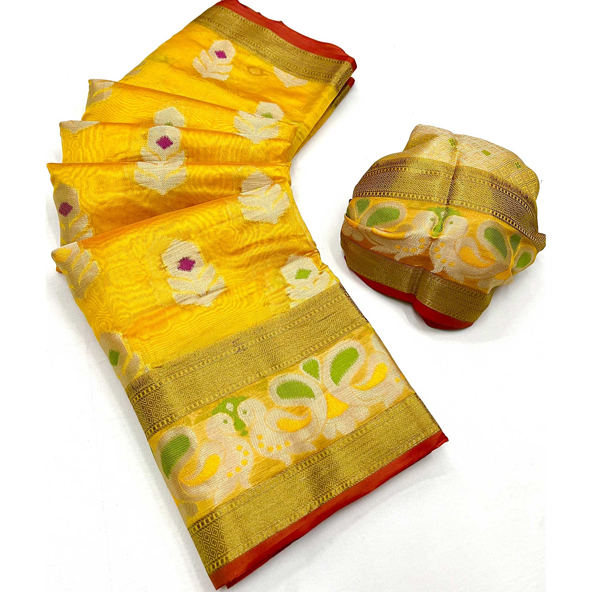 Yellow Woven Jacquard Saree