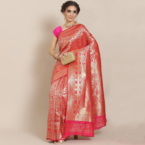 Pink Woven Kanjivaram Silk Saree