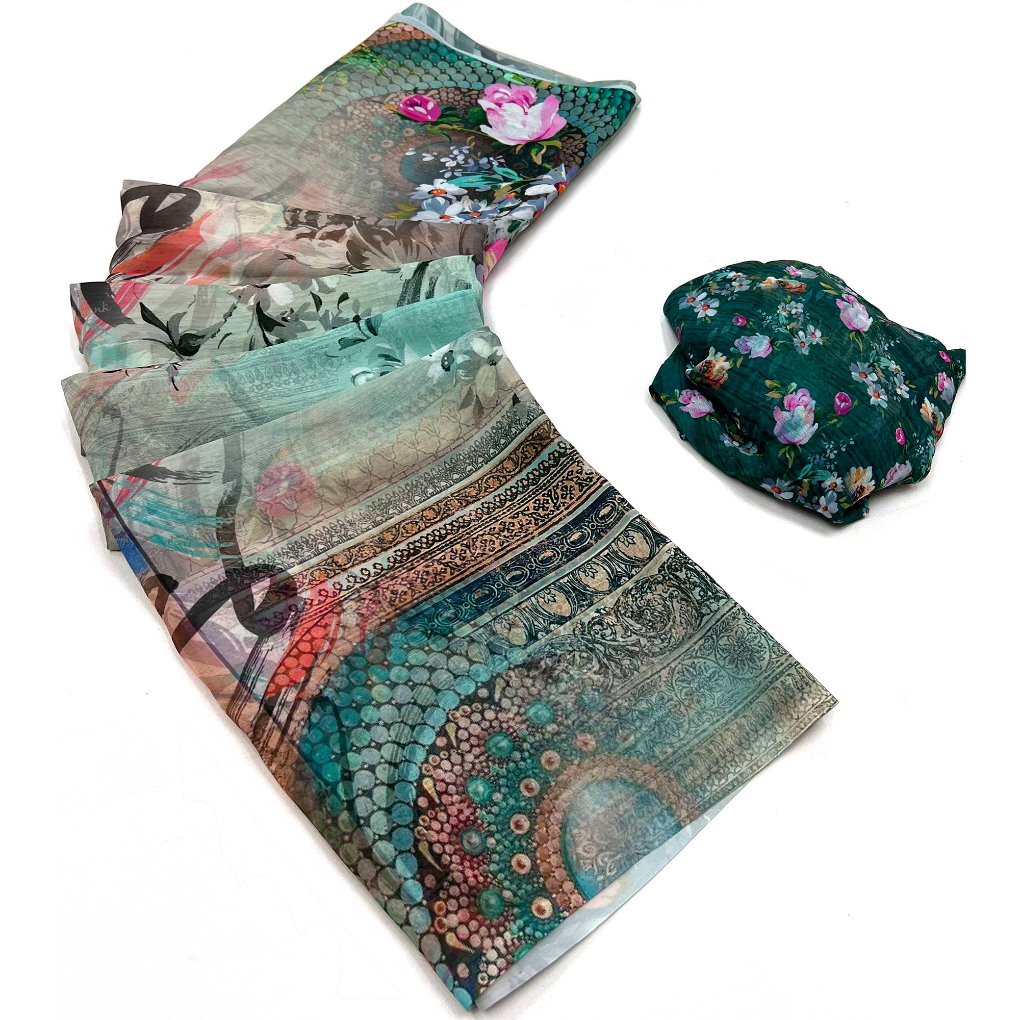 Multicolor Digital Floral Printed Georgette Saree