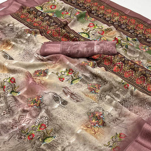 Brown Digital Printed Viscose Saree