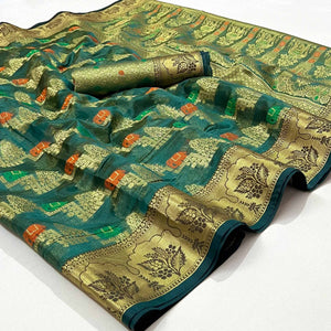 Rama Green Woven Organza Saree