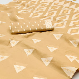 Chikoo Woven Cotton Saree With Tassels