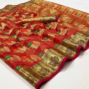 Red Woven Organza Saree