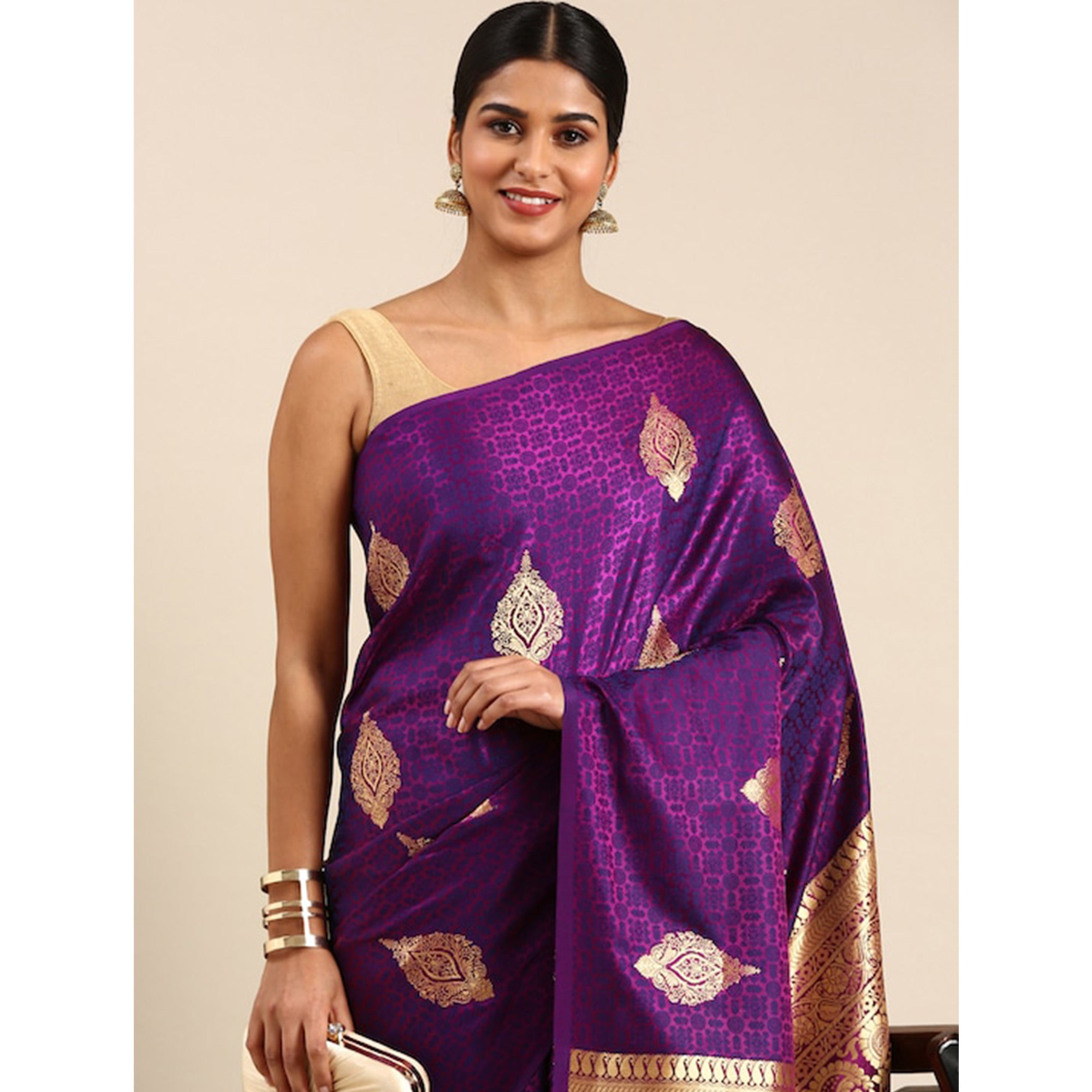 Purple Woven Kanjivaram Silk Saree WithTassels