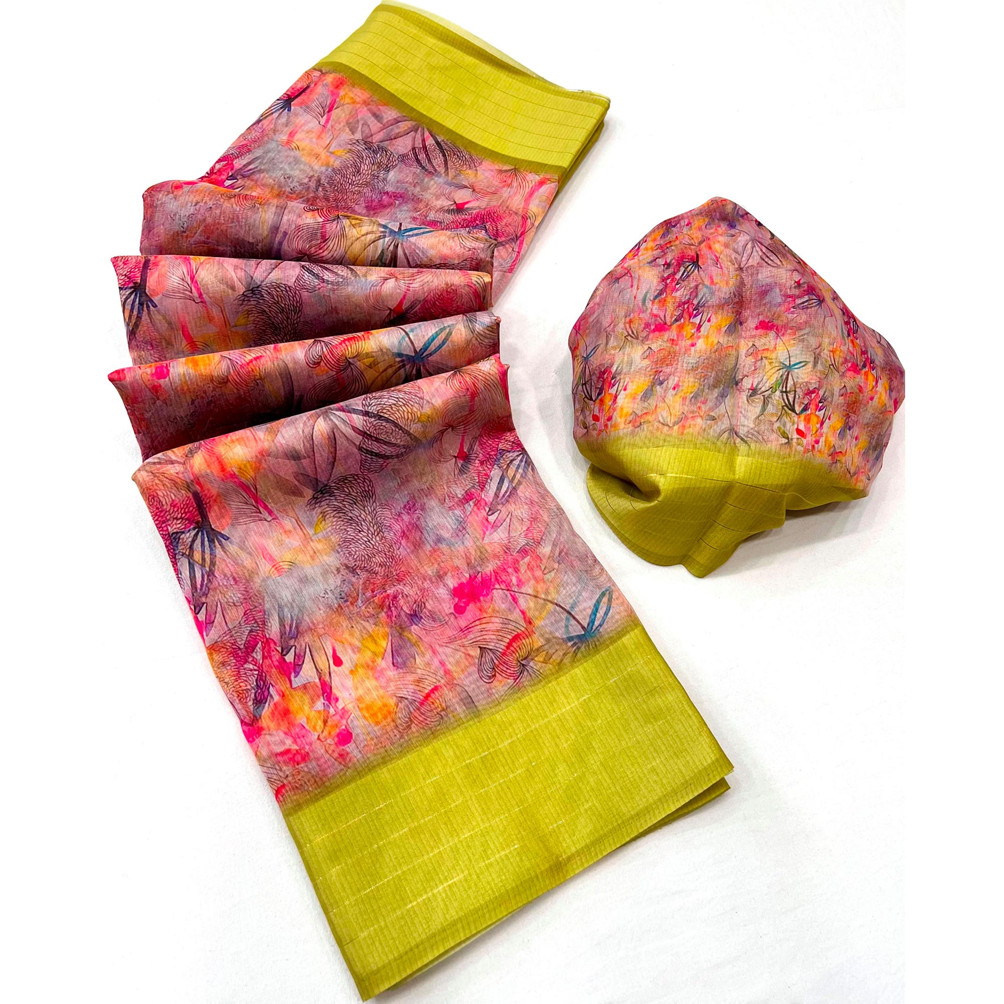 Multicolored Digital Printed Cotton Blend Saree