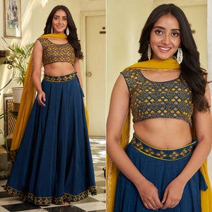 Blue Sequins Embroidered Chanderi Lehenga Choli