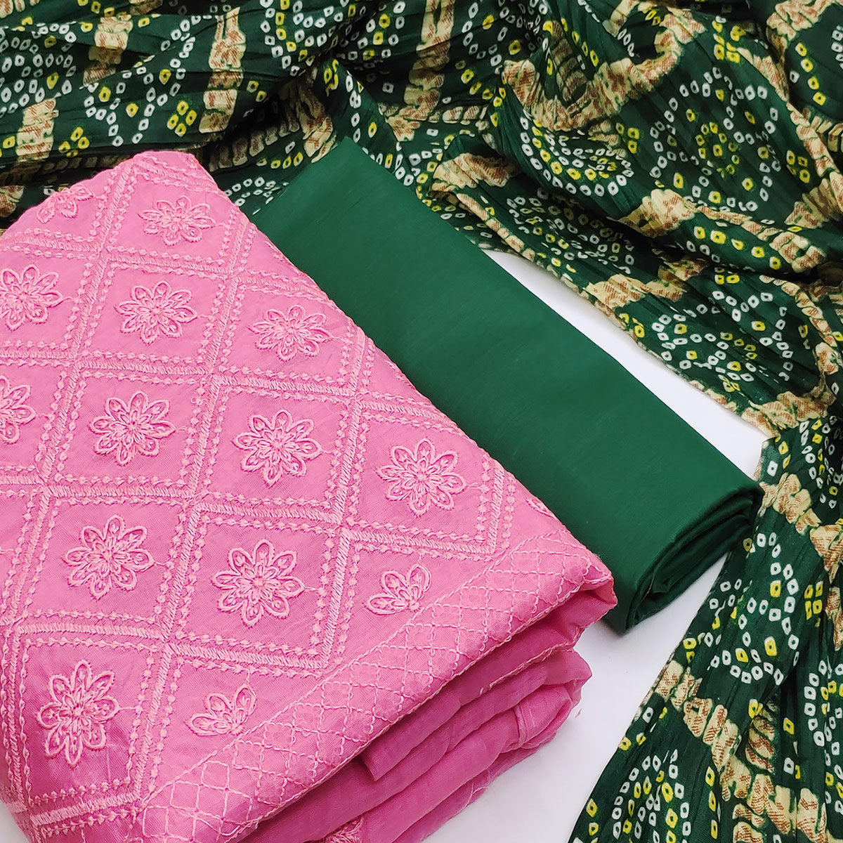 Pink Embroidered Chanderi Dress Material