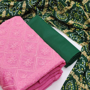 Pink Embroidered Chanderi Dress Material