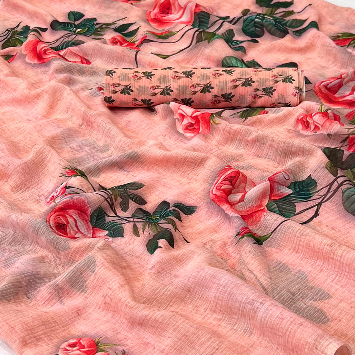 Peach Floral Digital Printed Georgette Saree