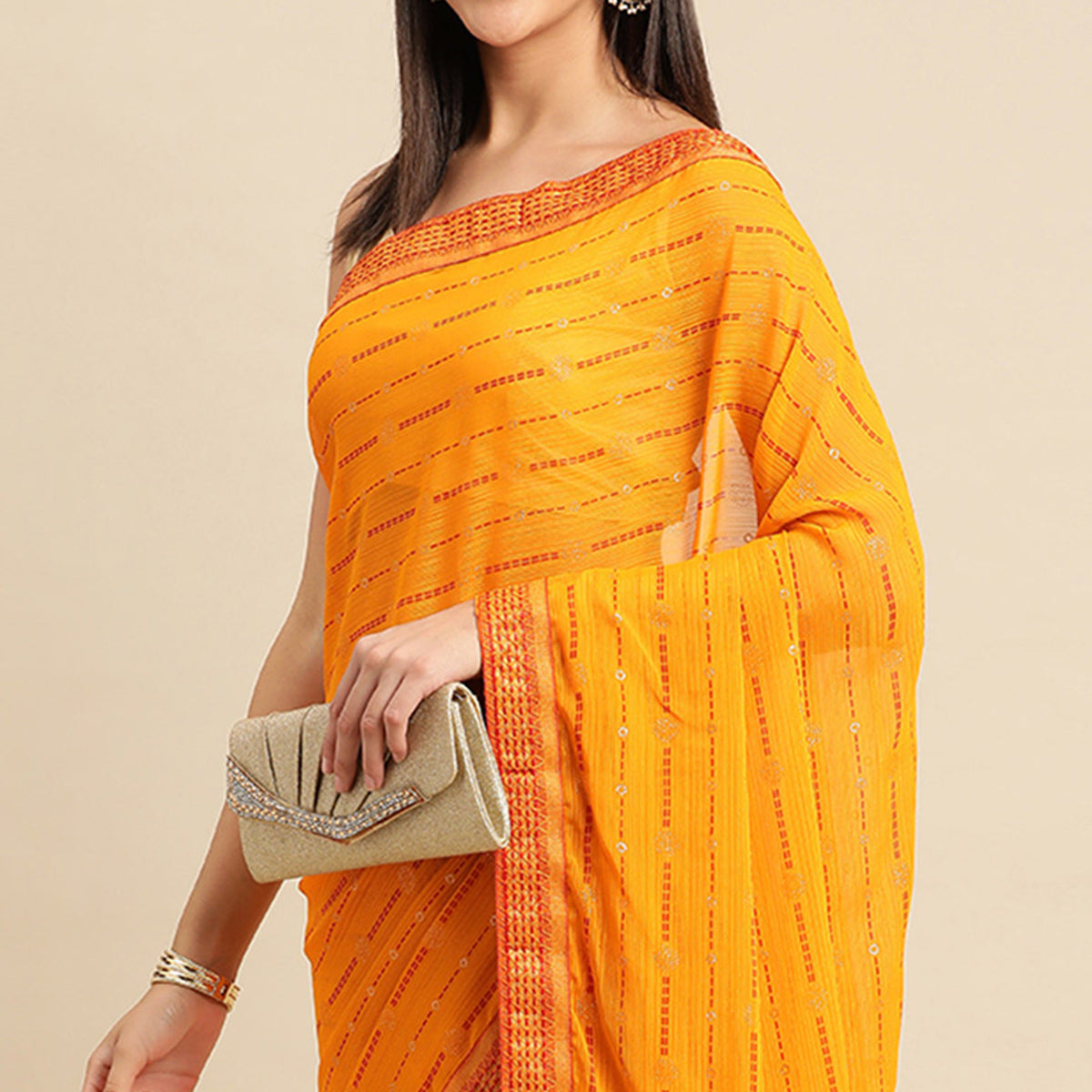 Yellow Foil Printed Zomato Saree