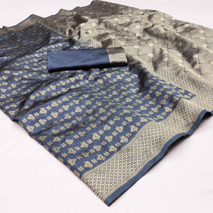 Grey Woven Banarasi Silk Saree