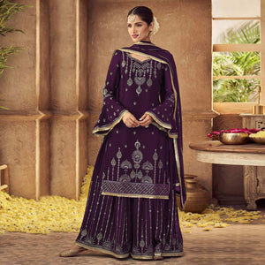 Purple Sequins Embroidered Georgette Sharara Suit