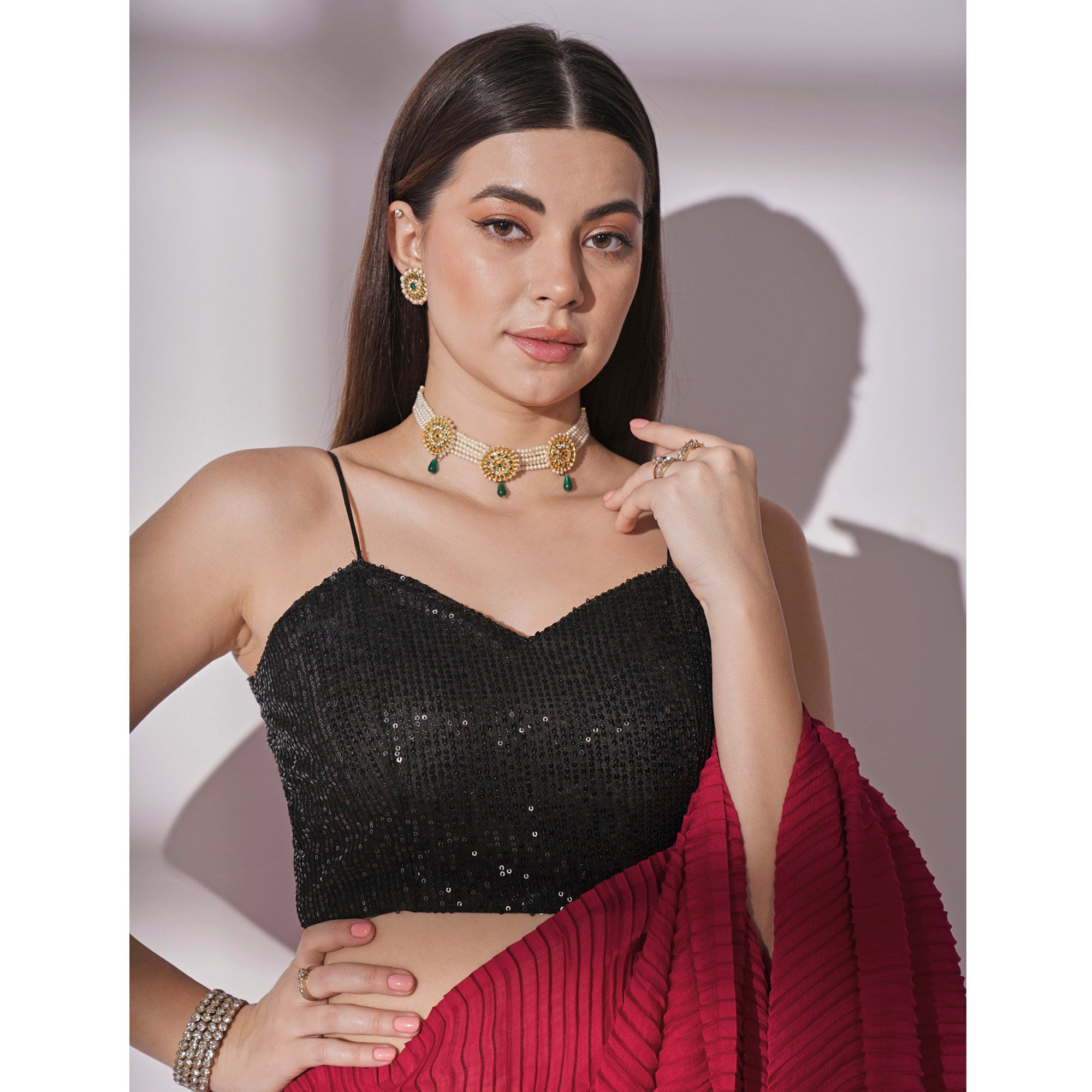 Pink Striped Pattern Georgette Saree