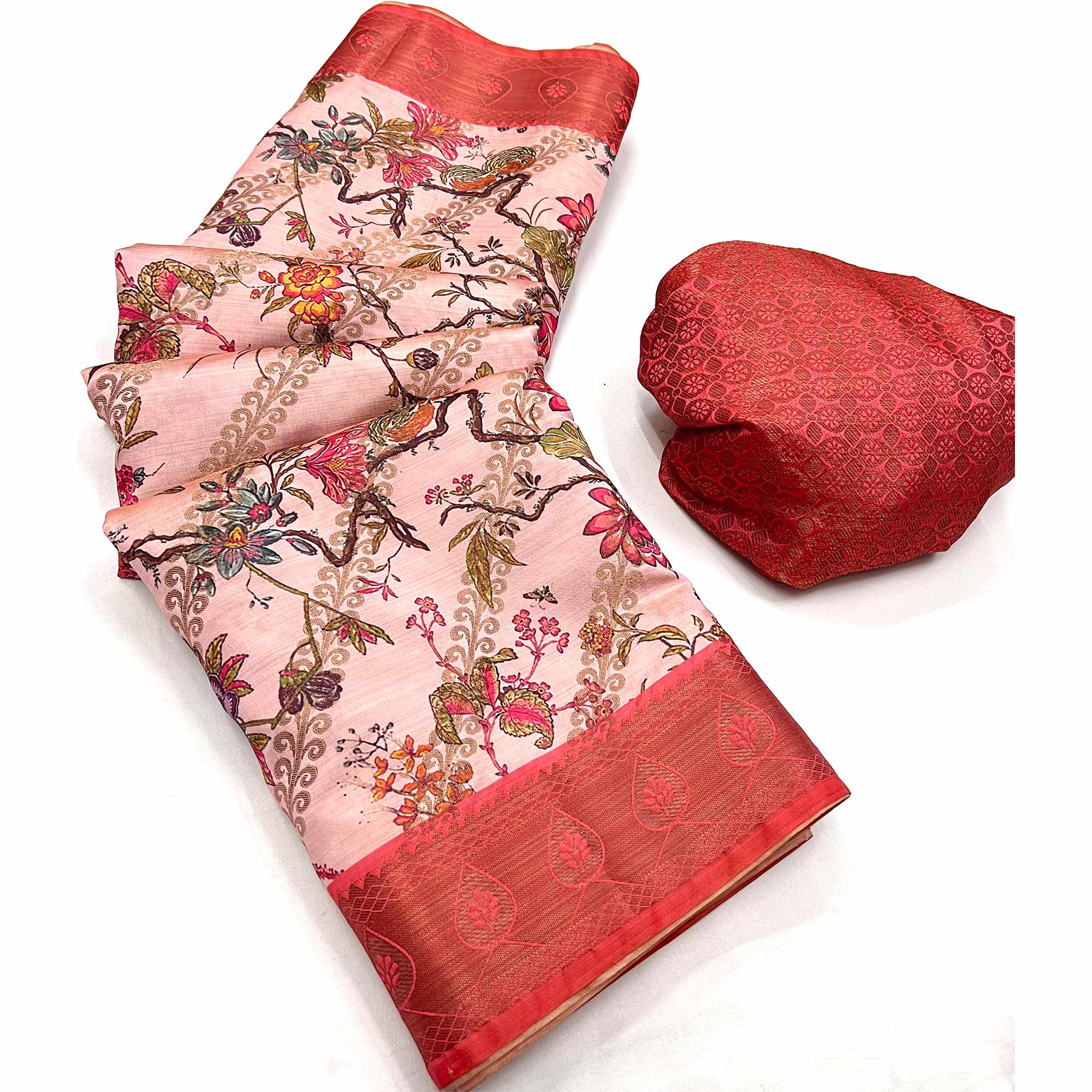 Pink Digital Printed Cotton Silk Saree