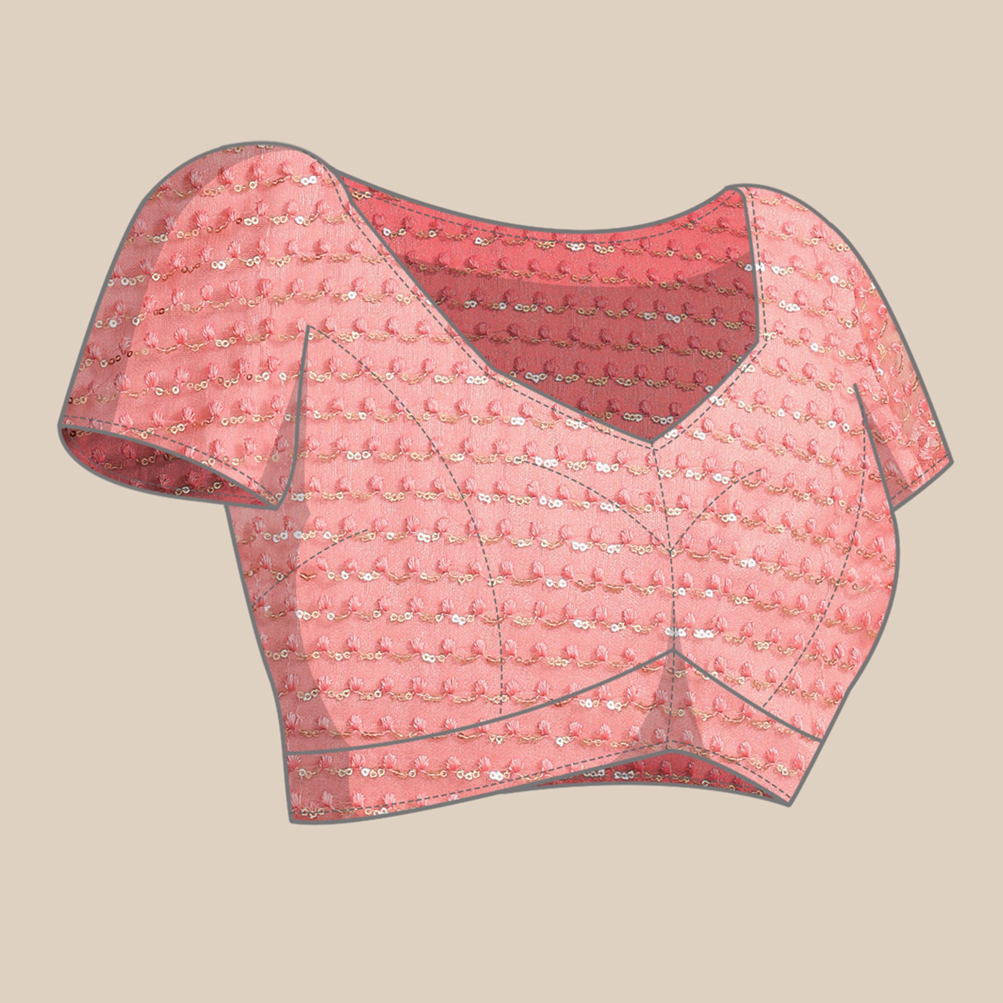 Peach Solid Organza Frill Saree