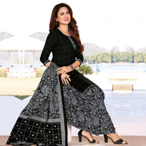 Black Printed Crepe Patiala Dress Material