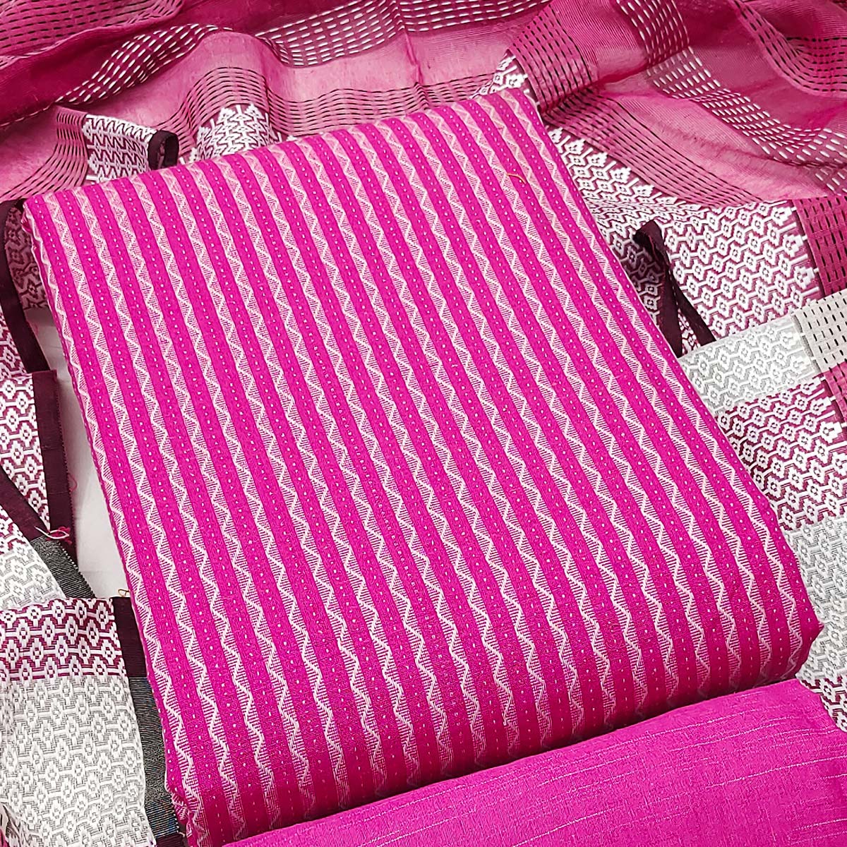 Rani Pink Woven Cotton Blend Dress Material