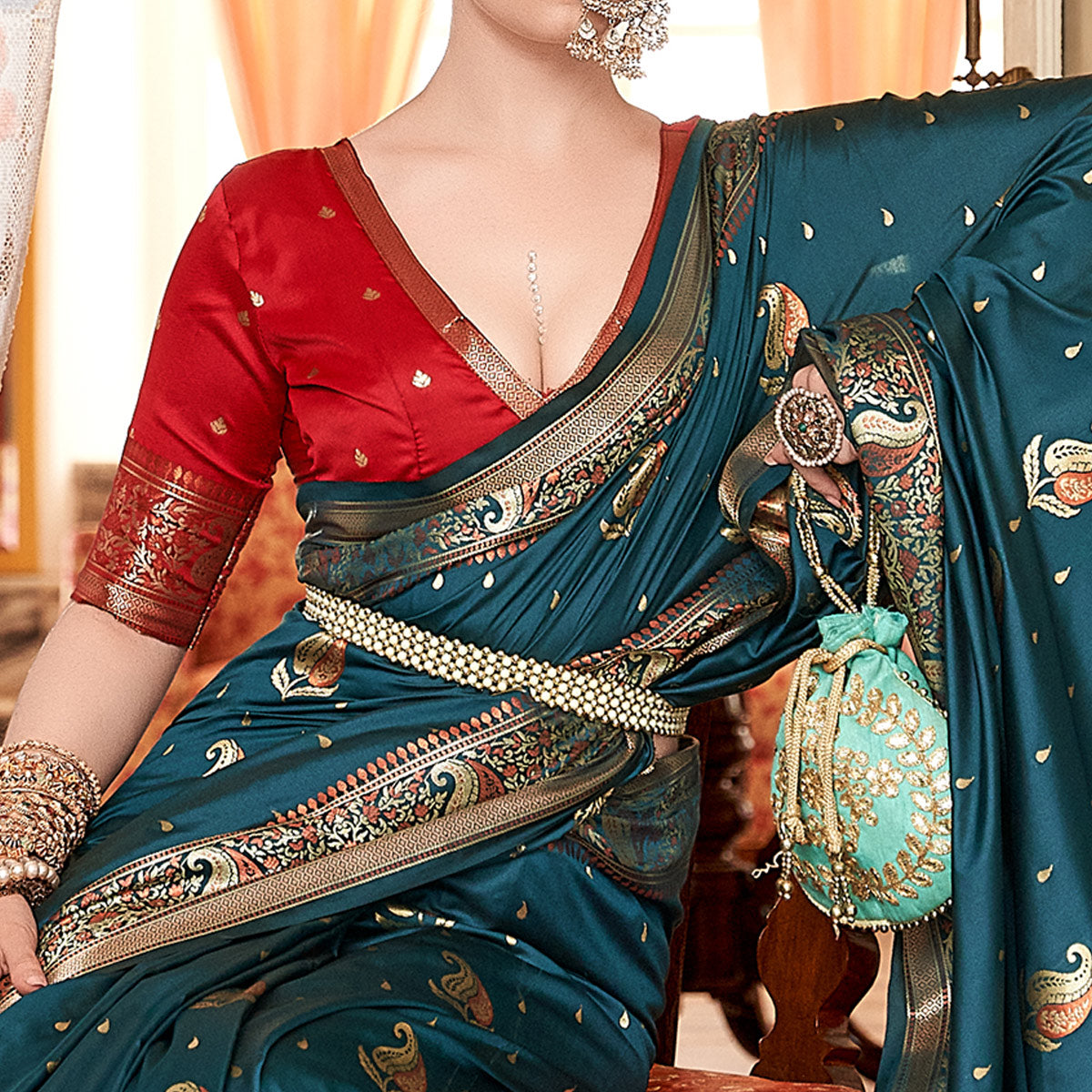 Morpich Woven Banarasi Silk Saree