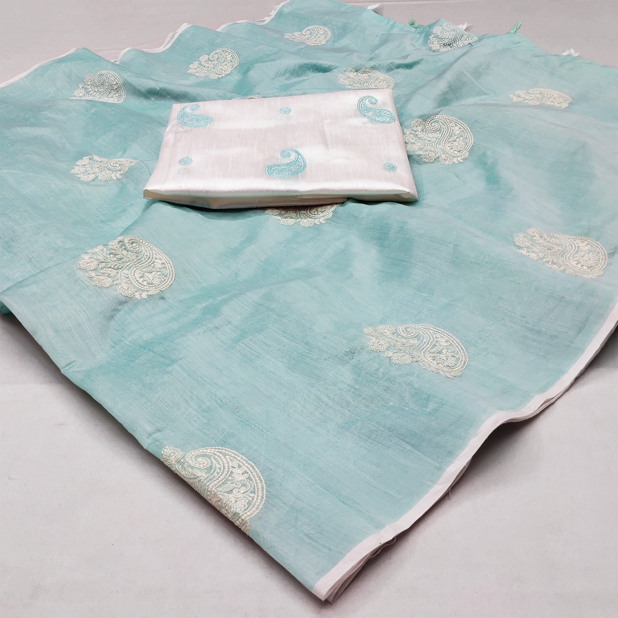 Blue Embroidered Chanderi Saree