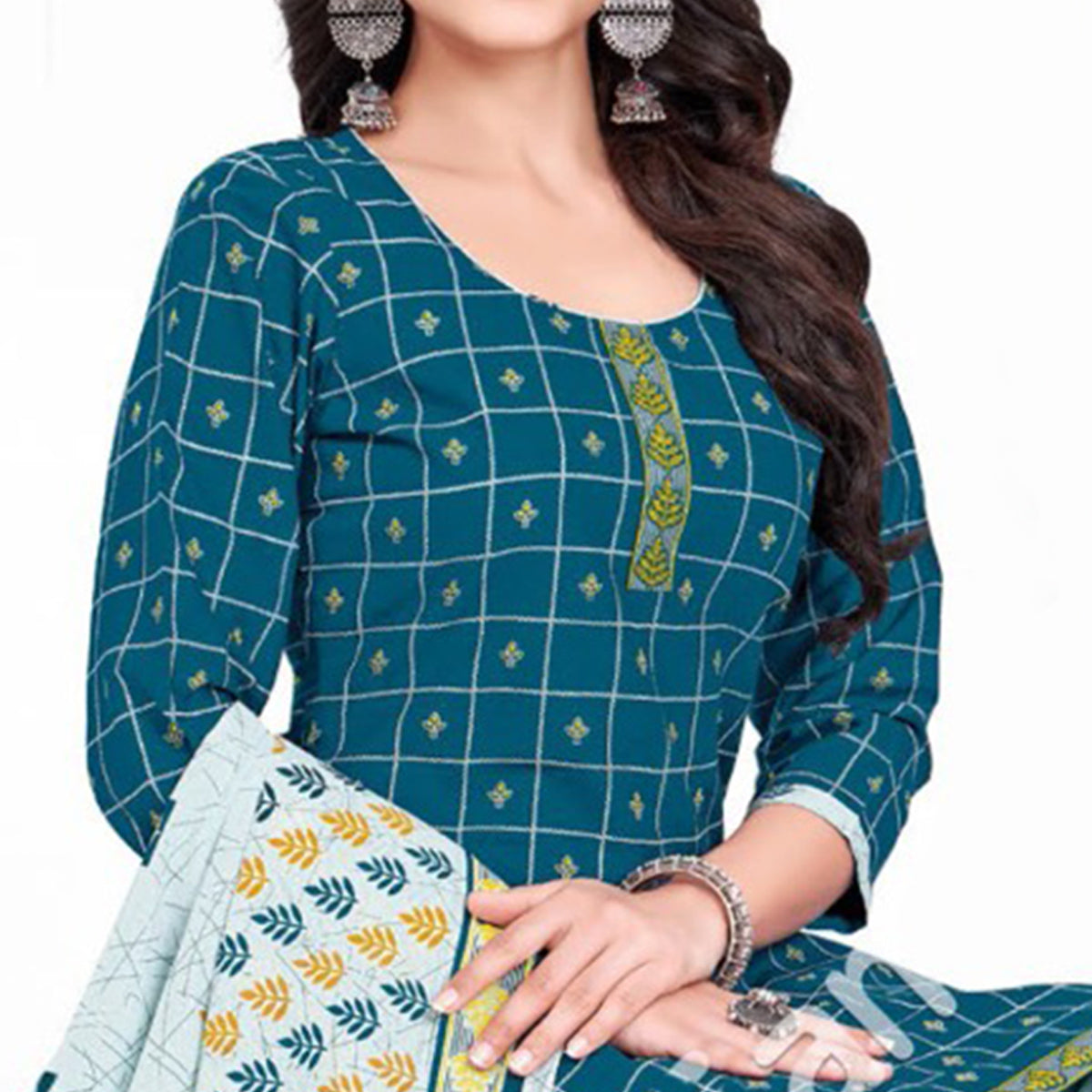Rama Blue Printed Crepe Patiala Dress Material