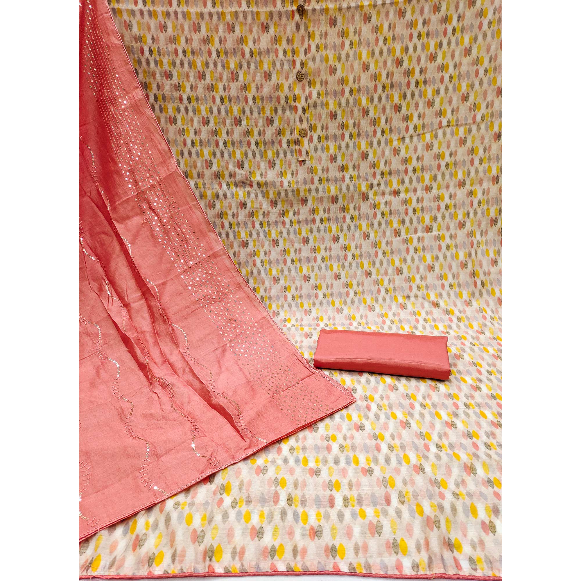 Multicolored Digital Printed Chanderi Dress Material