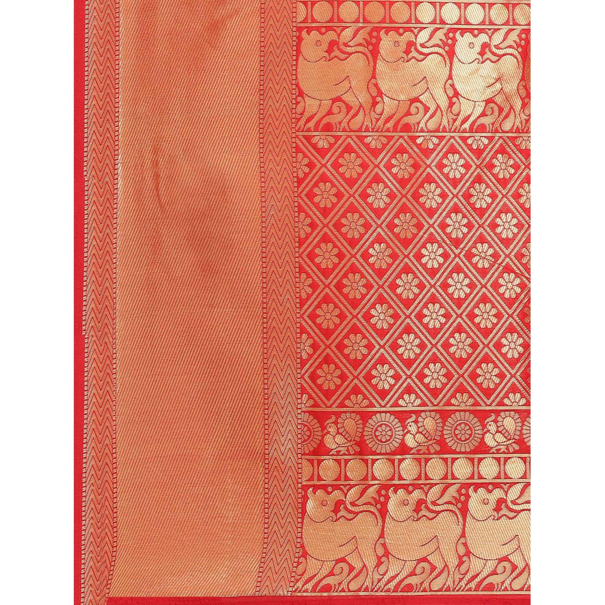 Red Woven Banarasi Silk Saree