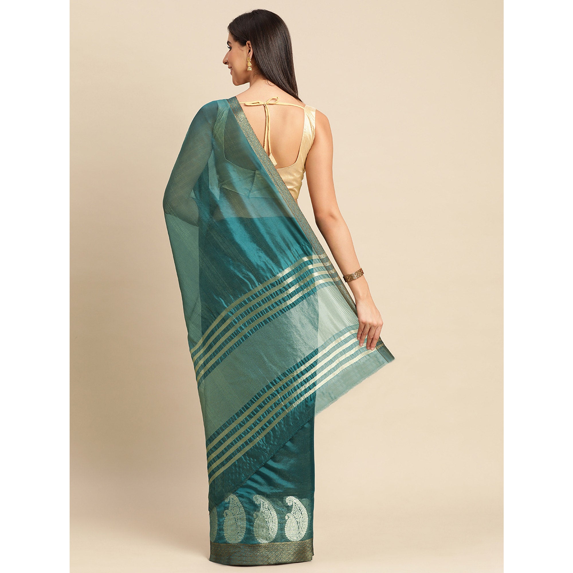 Petrol Blue Woven Organza Saree