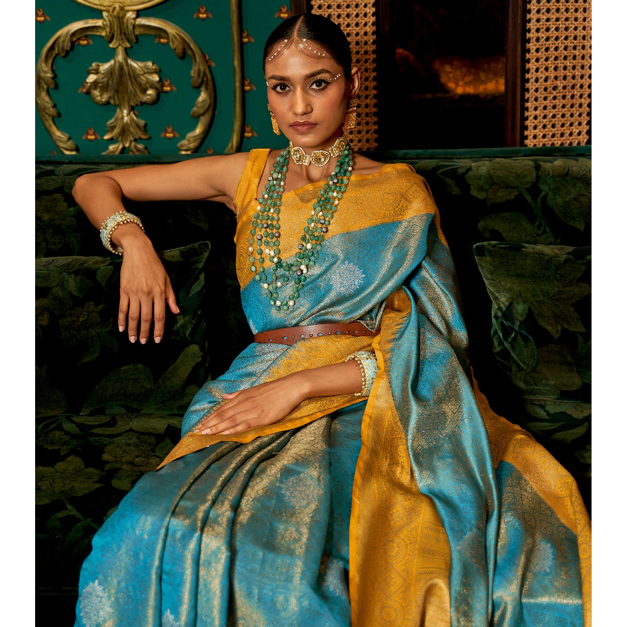 Sky Blue Woven Art Silk Saree With Tassels