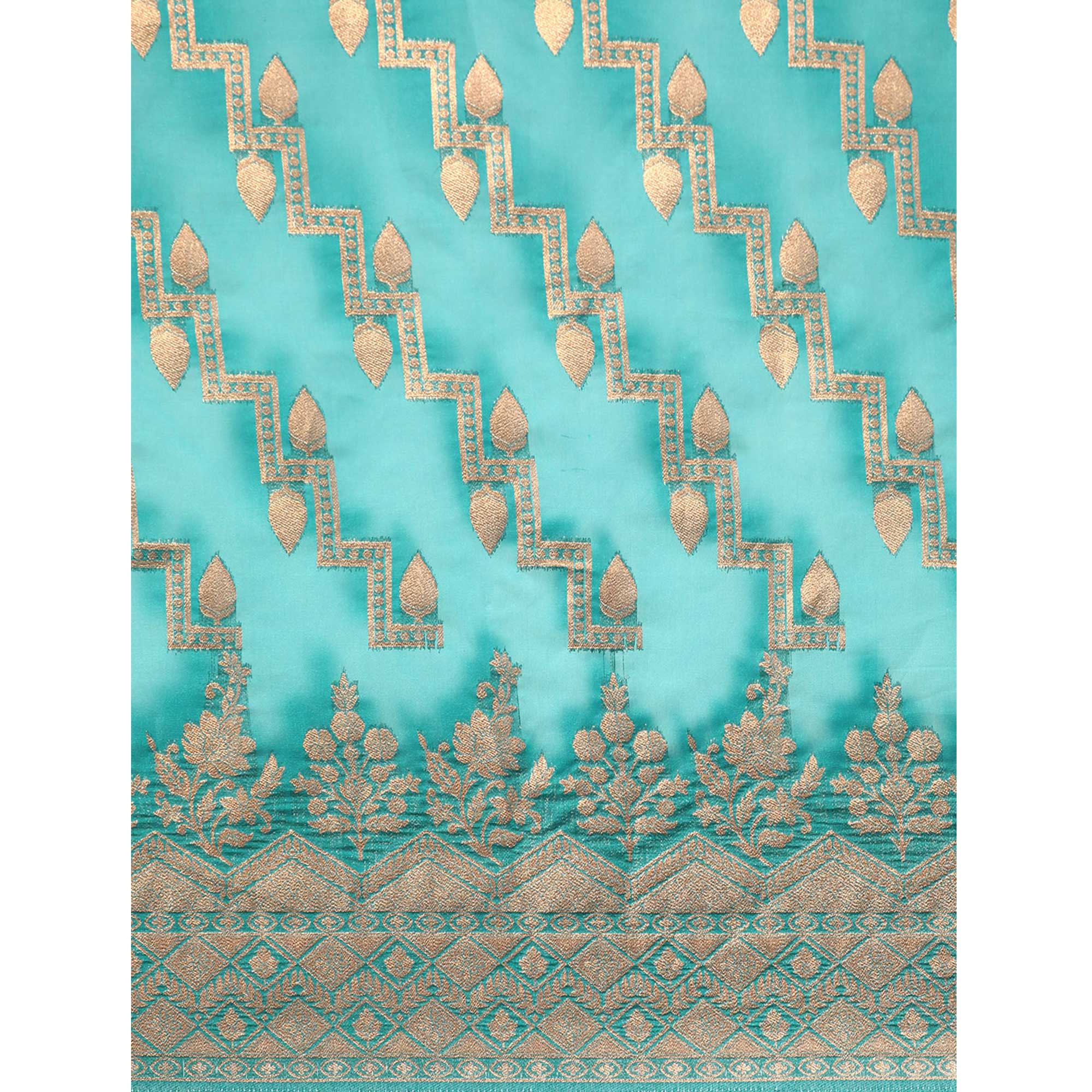 Turquoise Floral Woven Organza Silk Saree With Tassels