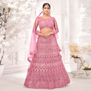 Pink Sequins Embroidered Netted Lehenga Choli