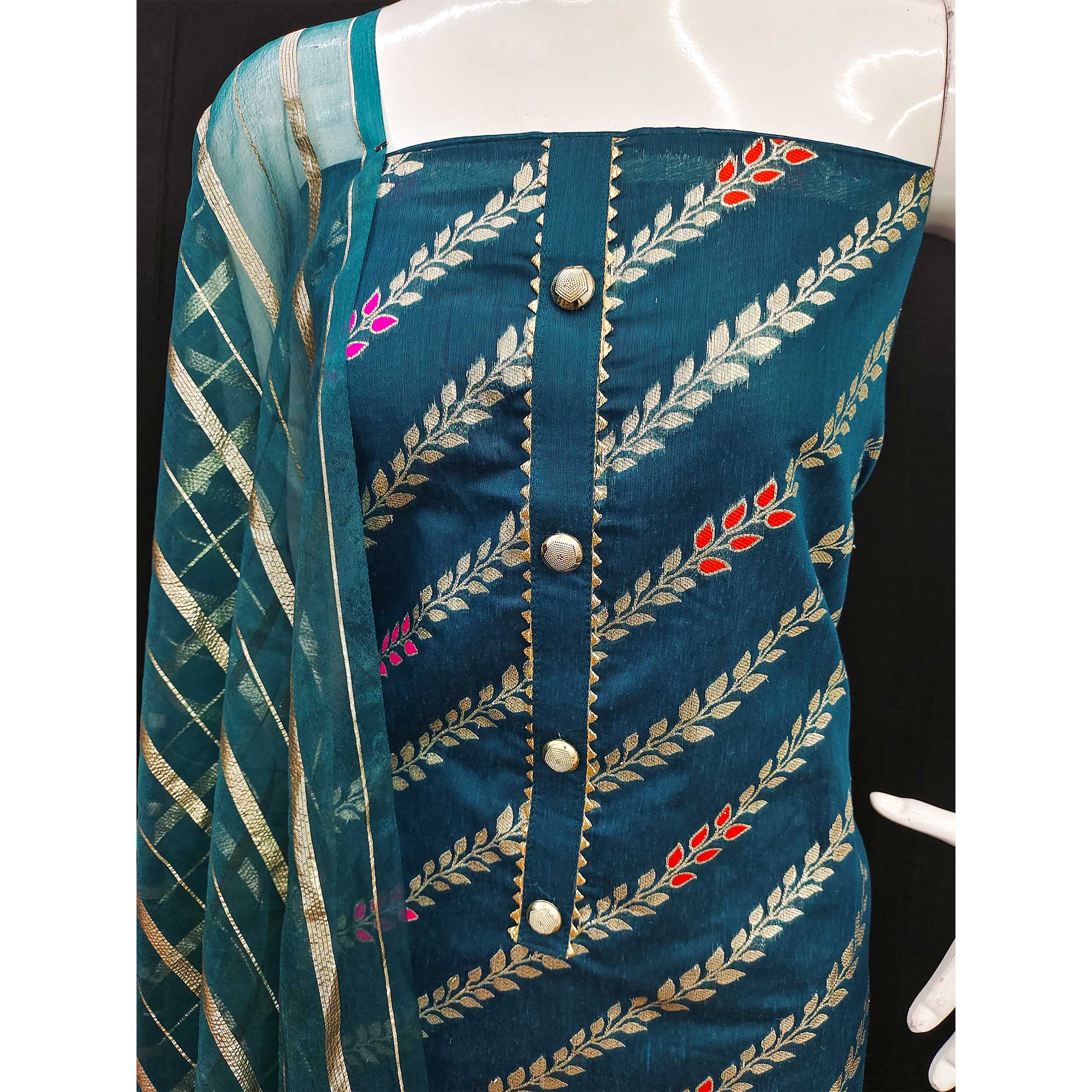 Blue Woven Banarasi Silk Dress Material