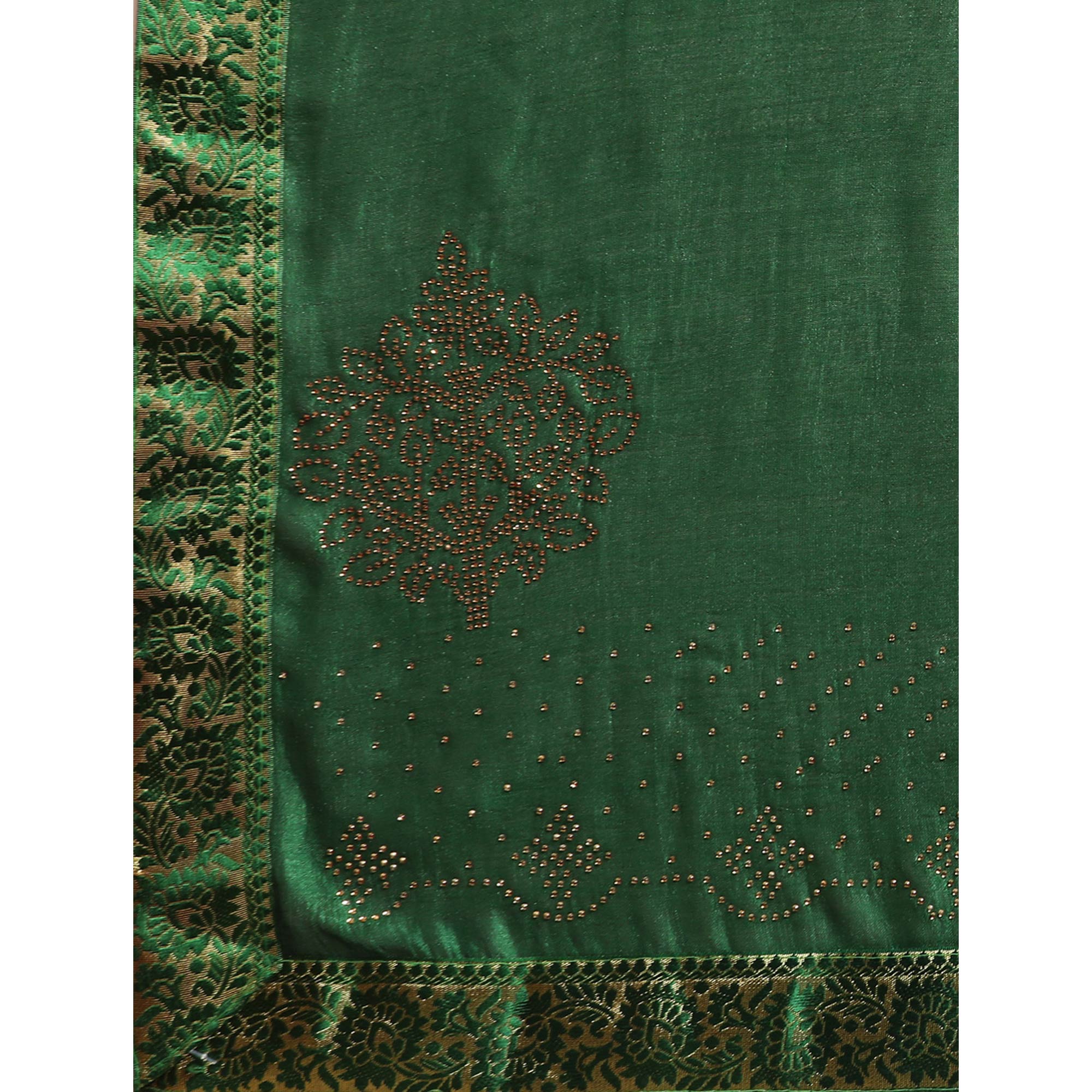 Green Swaroski Work Vichitra Silk Saree