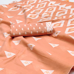 Peach Woven Cotton Saree With Tassels