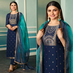 Blue Floral Woven Organza Salwar Suit