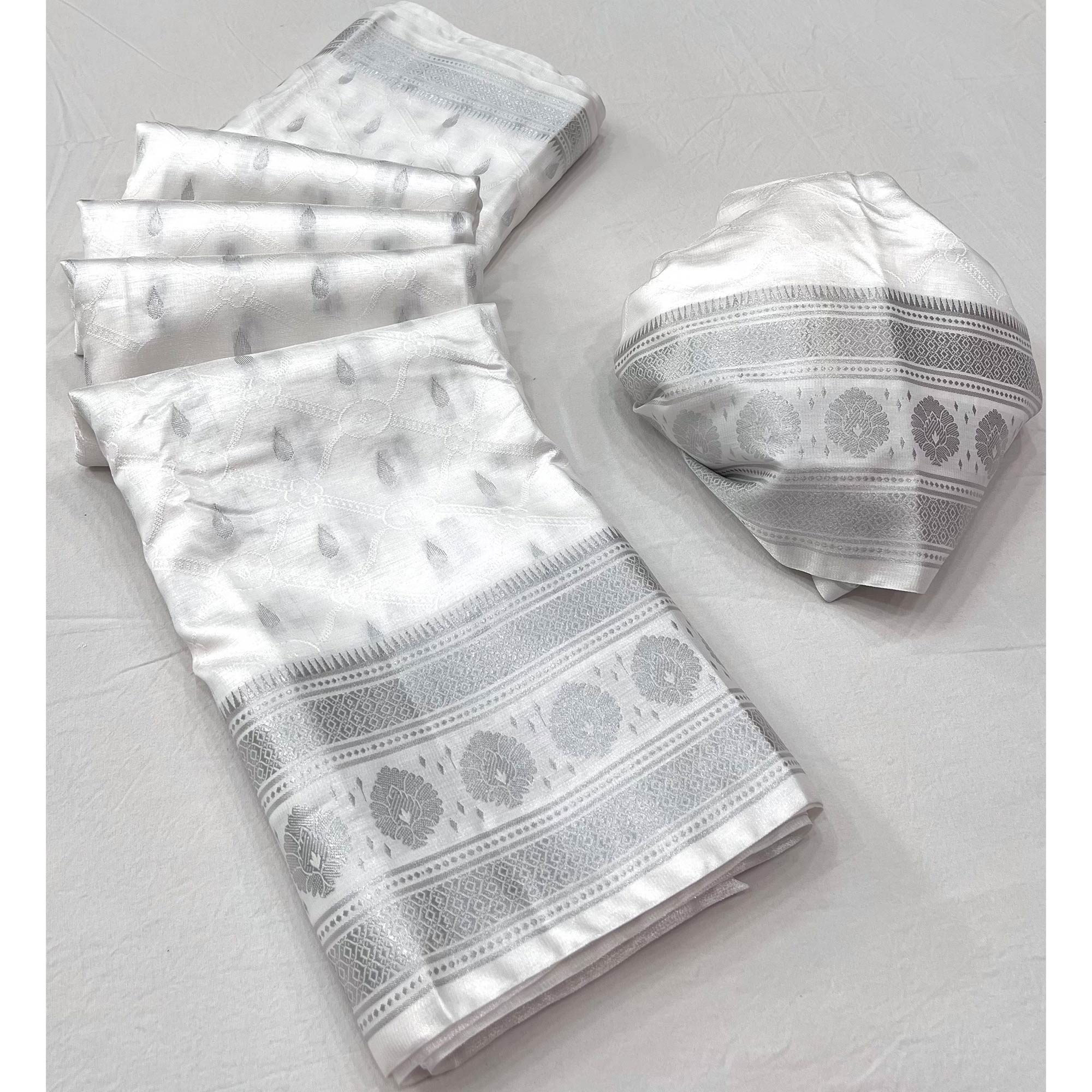 White Woven Banarasi Silk Saree