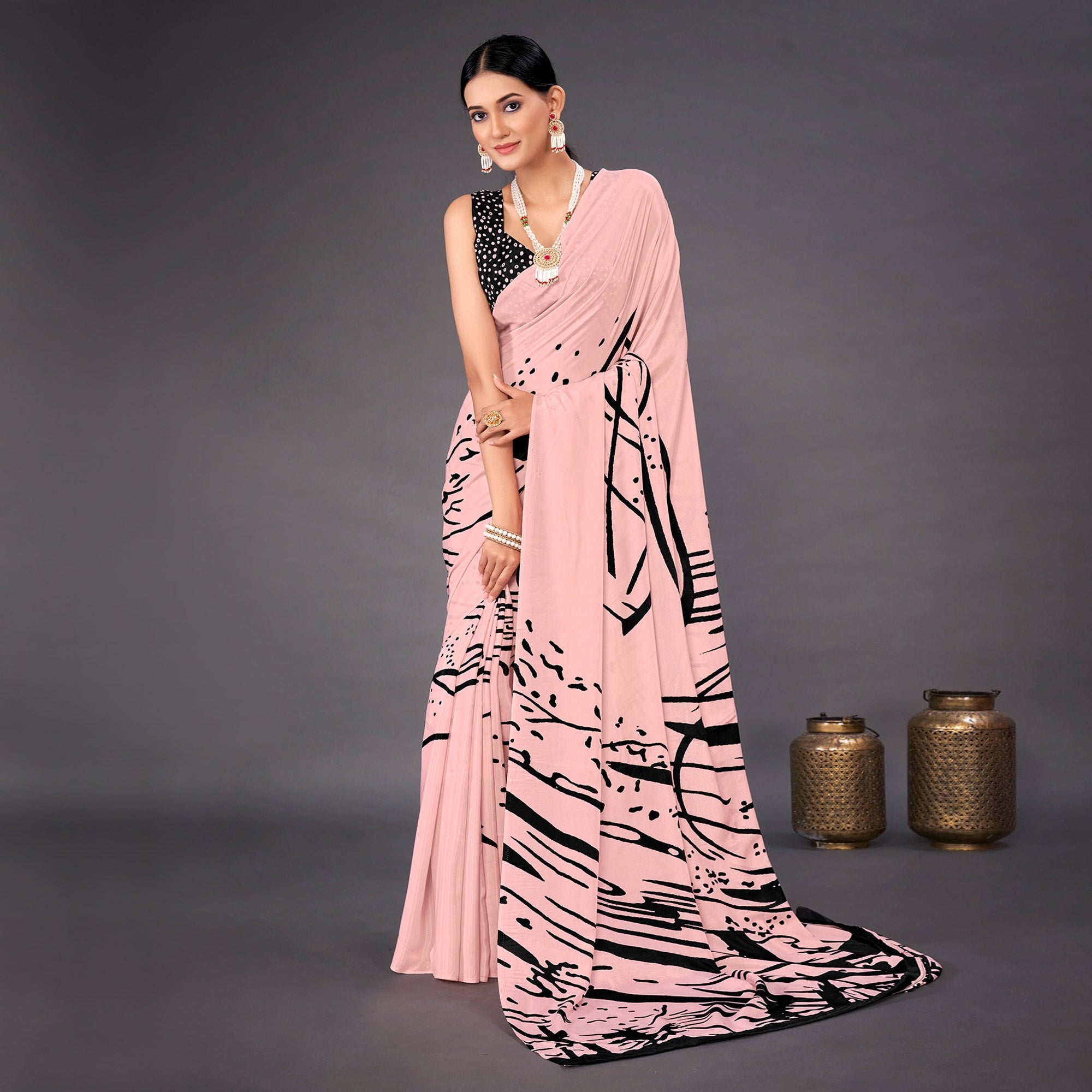 Pink Digital Printed Crepe Saree