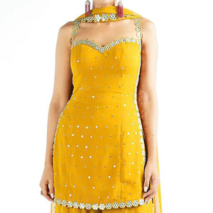 Yellow Sequins Embroidered Georgette Sharara Suit