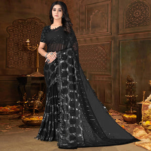 Black Sequins Embroidered Georgette Saree
