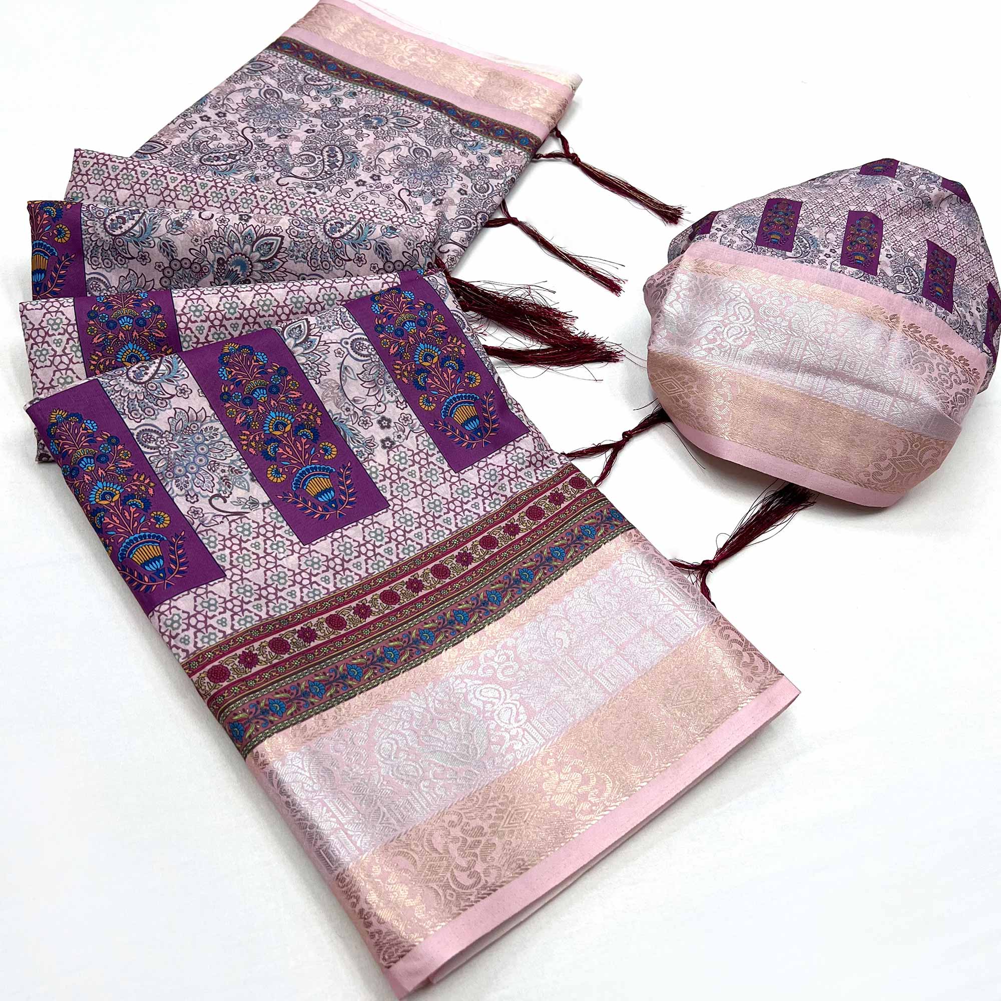 Multicolor Floral Digital Printed Pure Cotton Saree