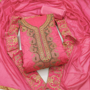 Pink Handwork Embroidered Modal Dress Material