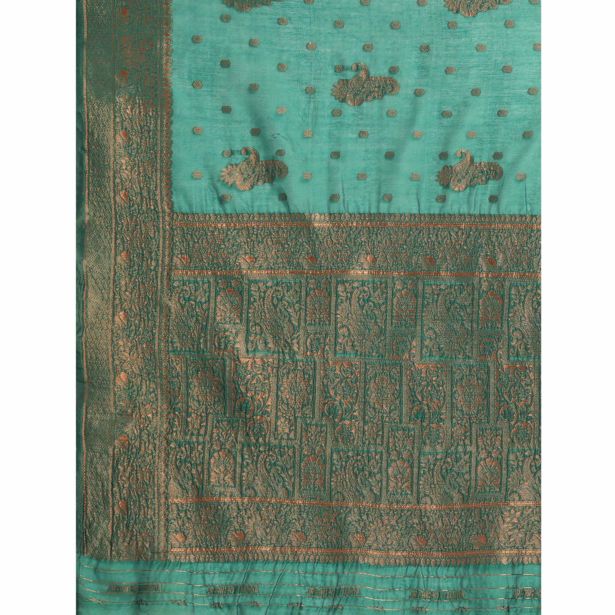 Turquoise Green Woven Organza Saree