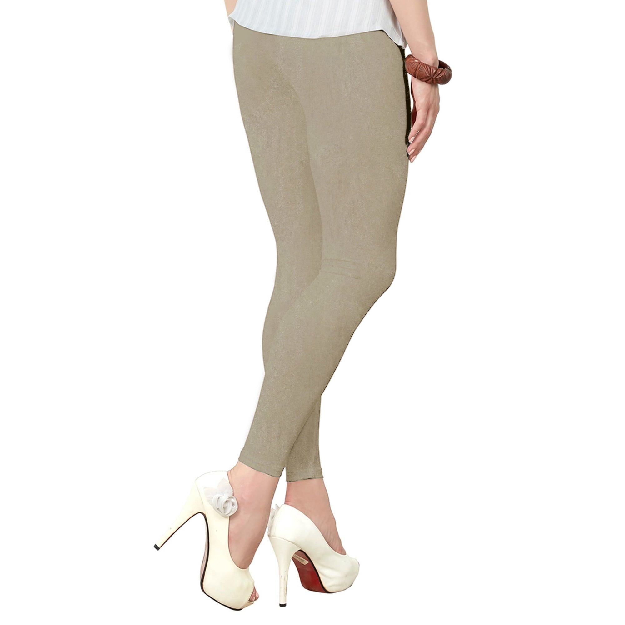 Beige Pure Cotton Ankle Length Leggings