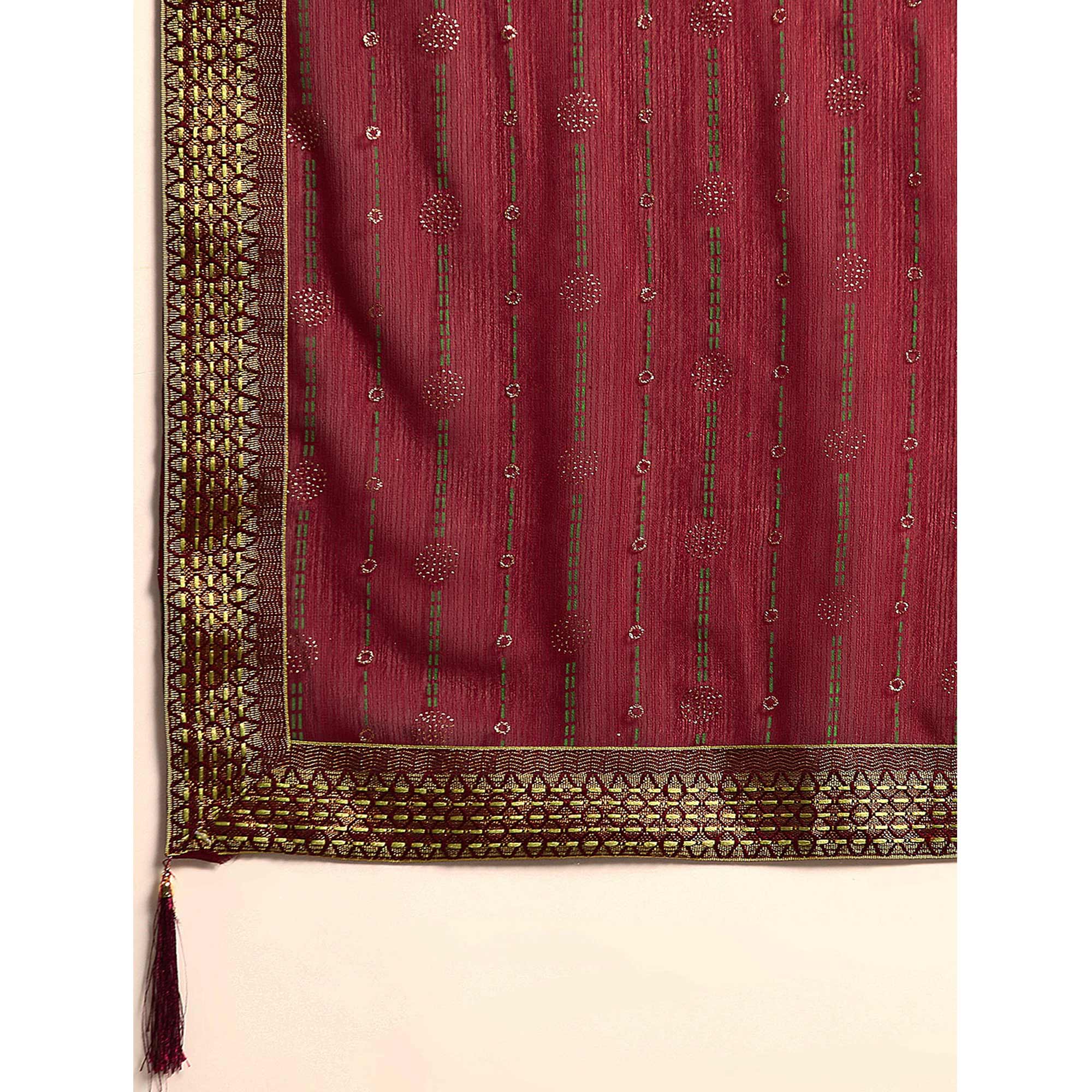 Maroon Foil Printed Zomato Saree