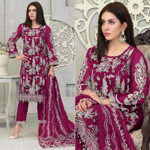 Pink Floral Embroidered Georgette Pakistani Suit