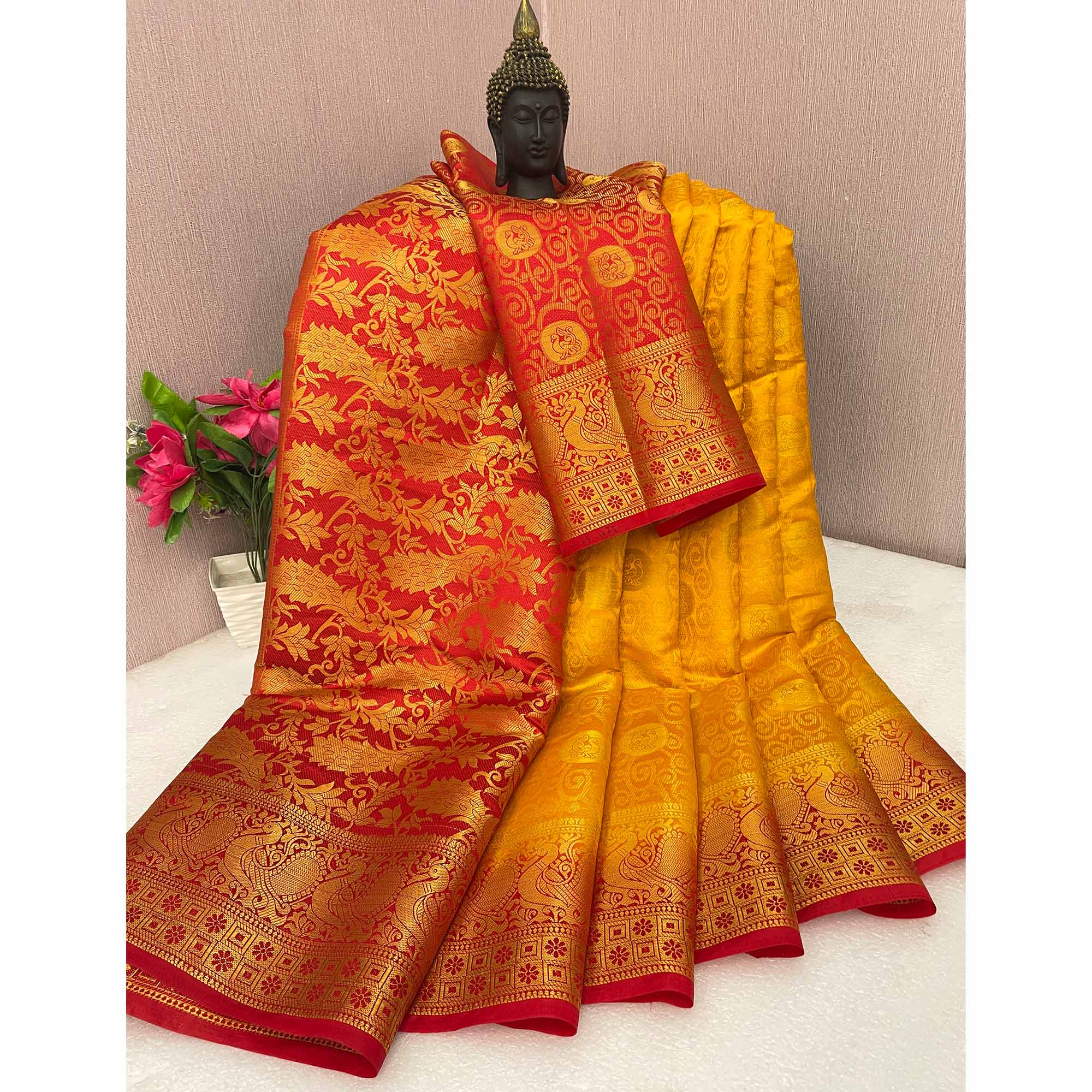 Yellow Woven Banarasi Silk Saree