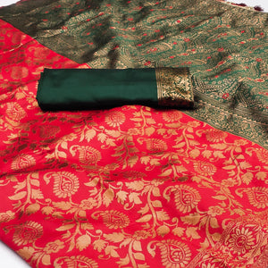 Red Floral Woven Jacquard Saree