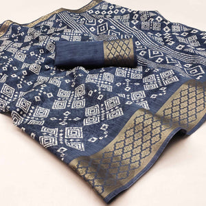 Grey Printed Cotton Silk Saree