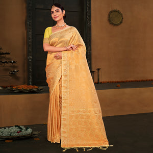 Yellow Woven Art Silk Saree With Tassels