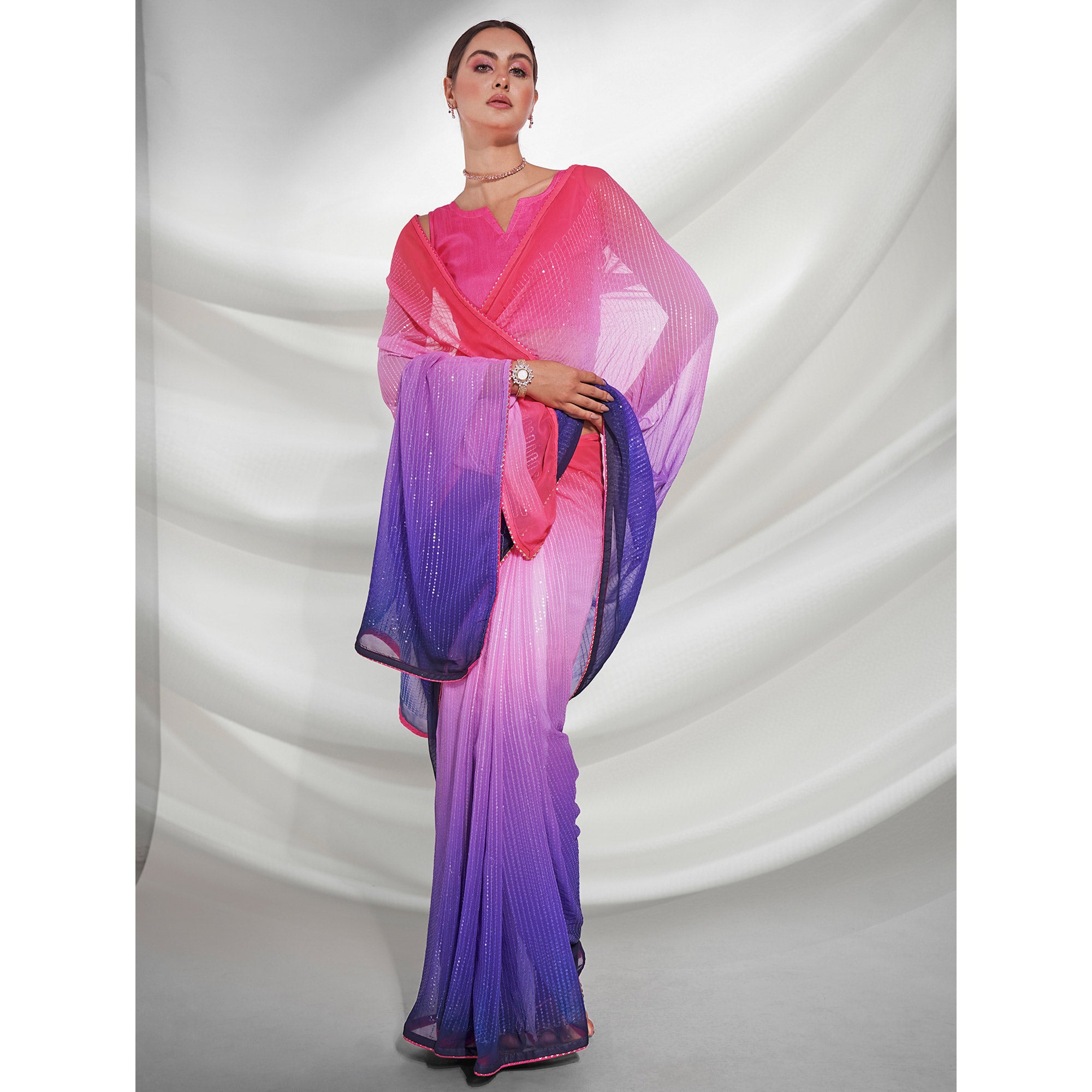 Multicolored Sequins Embroidered Georgette Saree